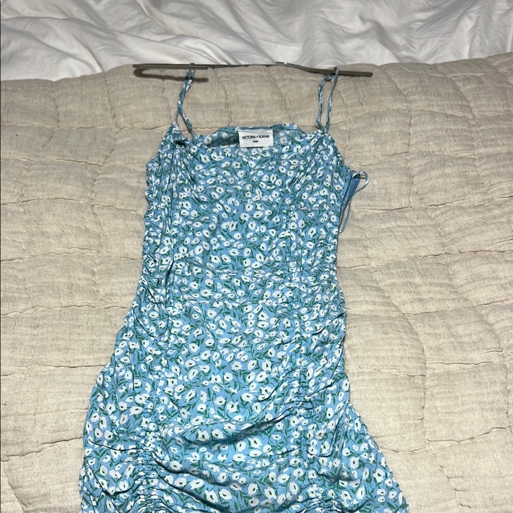 Victoria + Sophia Blue Floral Dress. Size large but fits like a small or medium